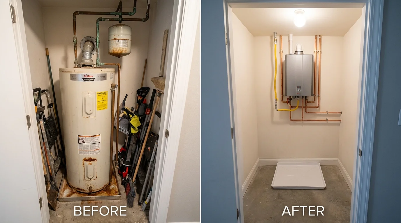 Tank water heater versus wall-mounted tankless unit comparison for West Chicago, IL homeowners
